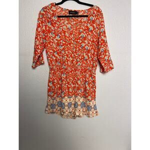 Revolve MINKPINK Orange Floral Print Romper